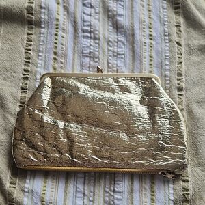 Vintage Gold Metallic Look Coin Purse Or Small Clutch Zipper Pocket On Bottom
